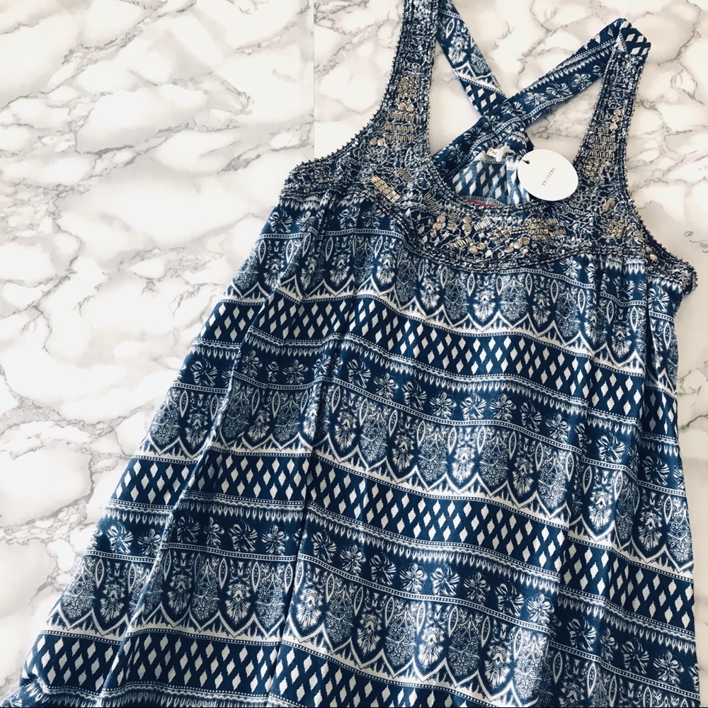 NWT Bohme En Creme Navy Printed Sequin Dress